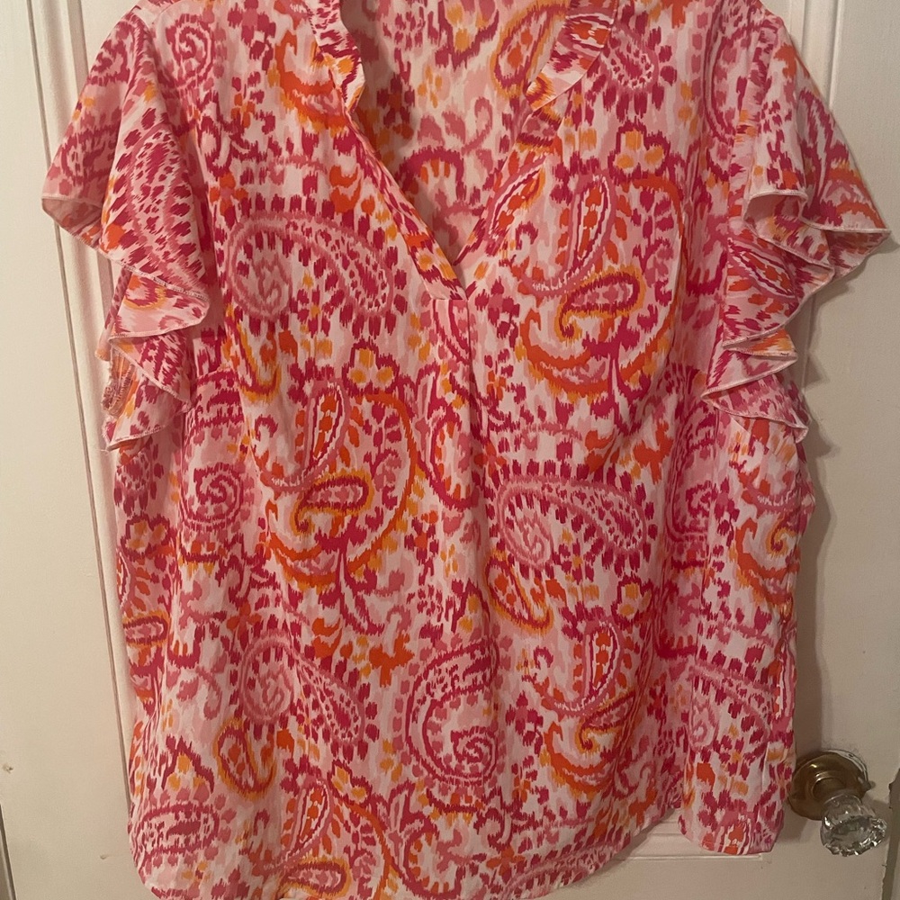 SHEIN Pink Ruffled Notched Collar Blouse
